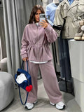 Multi Color Fleece Two Piece Outfit Womens Zip Up Drawstring Waist Pocket Jacket Lady Fall Winter Daily Streetwear Trendy Wear