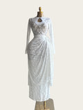 Women O-neck Ribbon Ruched Long Sleeve Bodycon Maxi Long Dress 2026 Summer Sexy Birthday Party Vacation Trendy Dresses