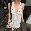 Polka Dot Hanging Neck Long Dress Women Elegant Strapless Sexy Lace-up Sleeveless Backless Fashion Club Party Dresses