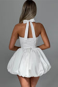 Elegant Red Backless Corset Halter Mini Dress Women Puff Hem Short Dresses Summer Evening Party Birthday Wedding Guest Cocktail