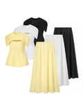 Solid Three Piece Set for Women Square Collar Sleeveless Top with Shawl Sheer Mesh Long Skirt Sexy Outfit Female