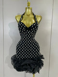 Women Sparkly Rhinestones Ruched Luxury Birthfay Evening Party Dress Sexy Halter Sleeveless Bodycon Mini Bandage Cocktail Dress