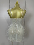 Luxury Sparkling Diamond Feather Sexy V-Neck Sequined Halter Mini Dress 2026 New Women Celebrate Birthday Party Cocktail Dreses