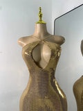 Luxury Sequins Gold Party Dress Women Sexy Halter Backless Evening Birthday Gown Hollow Out Celebrity Gala Music Festival Dress