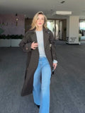 2026 Women Winter Plaid Trench Coat Single Breasted Waist Tie Loose Jacket Autumn High Street Daily Chic Hot Lux Outerwear 2026