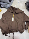 Solid Spliced Metal Zipper Jacket for Women Hooded Batwing Sleeve Patchwork Drawstring Hem Loose Sport Casual Jackets Female