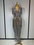 Luxury Sparkly Diamonds Tassels Sexy Mesh See Through Dress Women Evening Birthday Party Nightclub Bar Singer Stage Costumes