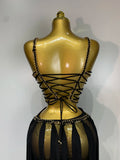 Women Sexy Hollow Out See Through Long Dress Two Piece Set Nightclub Stage Performance Costume Birthday Party Cocktail Dress