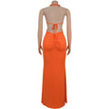 New Women's Hemp Rope Maxi Dress Sexy Criss Cross Cut-Out Halter Neck Backless High Slit Party Dresses Birthday Outfits