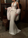 Sexy Deep Neck Backless Vest for Women Halter Sleevless Slimming Asymmetric Hem Ruched Fabric for Luxury Nighclub