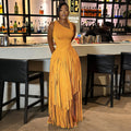 2026 New Women Birthday Party Dress Summer Slim Elegant Sleeveless Skew Collar Tassel Long Dresses Street Vintage Dress