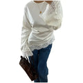 Women Lace Patchwork Satin Top Solid O-neck Back Lace Up Slim Irregular T-shirts Pullover Female Spring Daily Casual Outwear