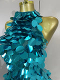 Sexy Shiny Round Sequins Halter Backless Mesh Mini Dress Women Celebrate Eveing Party Club Luxury Birthday Nightclub Stage Wear
