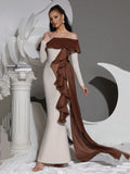 Sexy off shoulder ruffle tight bandage long dress women's Slash collar long sleeved elegant dress wedding dinner Gowns