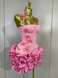 Newest Sexy Halter Pink Prom Gown Celebrity Club Two Piece Set Cocktail Elegant Fashion Luxury Birthday Party Club Bandage Dress