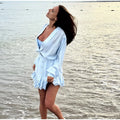 Elegant Asymmetric Cascading Ruffles Mini Dress Women Loose Solid V-neck Full Sleeve Button Summer Dresses  Lady Robes New