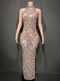 Festival Shiny Rhinestones Party Dress Birthday Luxury Costume Fancy Brilliant Dancer Wedding Impressive Evening Dress