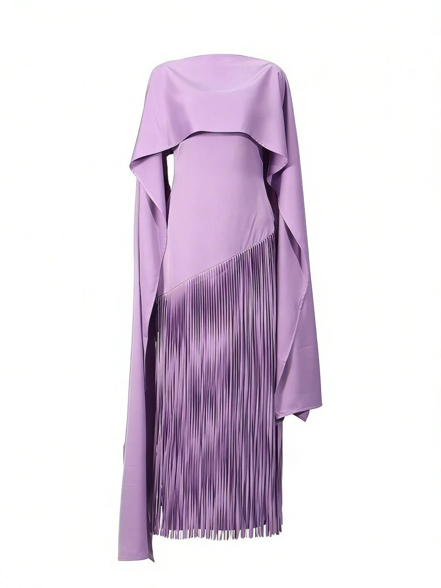 Elegant Luxury Dinners Red Maxi Dress for Women Sleeveless Cape Design Full Fringe Skirt for Fashion Parties Events