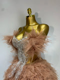 Women Sexy Strapless Mini Two Pieces Set Luxury Birthday Evening Party Dress Bar Nightclub Singer Dancer Stage Outfit
