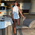 Street Satin Halter Top Women's Shorts Set Backless Sleeveless Vest Pleated High Waist Short Pant 2026 Summer Lady Beach Suit
