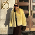 Cool Street Girls Winter Fashion Fluffy Fox Fur Jacket Women Casual Round Neck Faux Fur Coat Chic Thick Warm Outerwear