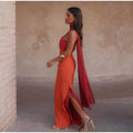 Brown Glitter Chiffon Tiered Maxi Dress Elegant One Shoulder Square Neck Flowy dresses 2026 Summer Formal Wedding  Party gowns