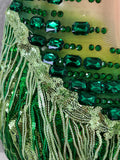 Luxurious Green Rhinestone Sheer Bodysuit Tassel Tail Ideal for Clubbing Festivals and Special Occasions Stage Performance