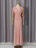 2026 Summer New Ruched Maxi Dress Women Draped Sleeveless V Neck Elegant Folds Dresses Formal Evening Party Gown