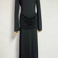Slimming Spliced Folds Temperament Dresses for Women Round Neck Long Sleeves Patchwork Tassel Dress Female Clothing