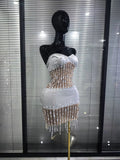 Shining Diamond Chain Women Sexy Strapless Bodycon Midi Dress Velvet Elegant Evening Party Cocktail Fashion Homecoming Outfit