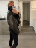 Casual Solid Pu Crocodile Grain Jacket Women Fashion Full Sleeve Stand Collar Loose Female Outwear 2026 Autumn Lady Coats Chic