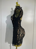 Sexy Black Lace High Neck Hollow Out Design Bodycon Mini Dress Women Long Sleeve Evening Party Club Bar Cocktail Celebrity Gowns
