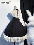 Olivegirl Party Kawaii Lolita Dress Bow Slash Neck Gothic Vintage Black Midi Dress Women Summer Harajuku Lace Halter Bodycon