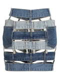 Slimming Sexy Irregualar Skirt For Women High Waist Holloe Out Patchwork Buttons Temperament Denim Skirts Female