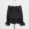 Solid Spliced Lace Up Mini Dresses for Women Slash Neck Long Sleeve High Waist Temperament Dress Female