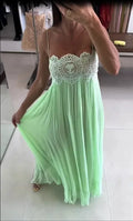 Light Green Lace Patchwork Dress Women Chic Pleated Sleeveless Loose Fit Long Dresses 2026 Lady Beach Daily Resort Sundress New