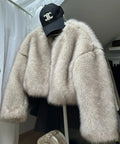 Chic Brand Icon Fashion Kendall Jenner Brown Gradient Faux Fur Jacket Women Winter New Luxury Cropped Fox Fur Coat
