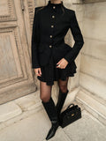 Autumn Retro Two Piece Set for Women Stand Collar Slim Long Sleeve Versatile Top Short Skirt Commuter Suits Female