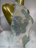 Women Sparkly Diamonds Evening Party Birthday Nightclub Dancer Stage Performance Costume Sexy Mesh See Through Bodycon Bodysuit