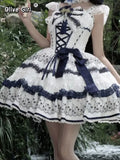 Olivegirl Lolita Dresses New Chinese Style Flower Print Lace Patchwork Sweet Bow Appliques Short Spaghetti Strap Dresses