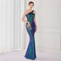 High Quality Women Design Maxi Dress Sexy One Shoulder Sequin Evening Dress Party Night Elegant Long Prom Dress Vestidos