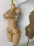Newest Crystal Swimwear Fashion Gold Bar Bikini Blingbling Swimwear Bikini Popular Bathingsuit Bikini Nightclub Stage Outfit