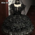 Olive Girl Black Dramatic Lolita Dress for Ren Faire 2026 Fairycore Photoshoot Everyday Wear S-L XS-3XL Plus Size Dramatic Silhouette Romantic Cottagecore Garden Party Editorial Not Costume Lolita Dress Chinese Heritage Fashion Women