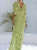 Beach Vacation Dress Women See Through Sleeveless V-Neck Sexy Solid Split Midnight Party Club Long Irregular Bodycon