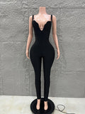 High Quality Women Sleeveless Sexy Strap Bodycon Bandage Jumpsuit Celebrate Evening Party Nightclub Red Carpet Wear