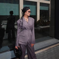 Women Solid Lapel Neck Top Pant Suit Set Elegant Full Sleeve Single Breasted Slim Coat Leg Loose Pants Suit Lady New Chic Sets