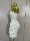 Elegant Cute Pearl Beaded Flower Sexy Strapless Bodycon Mini Bandage Dress Celebrate Eveing Party Birthday Cocktail Wedding Wear