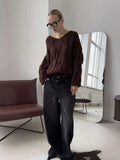 Women's Cable Knit Sweater V Neck Long Sleeve Oversized Loose Chunky Twist Pullover Tops Casual Autumn Retro Commute Top