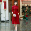 Red New Chinese Qipao Mid Sleeve Improved Retro Dress for Young Women Spring and Autumn Qipao Dress
