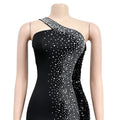 Women's Sexy One Shoulder Elegant Rhinestone Birthday Maxi Split Dress Sparkly Hot Drilling Bodycon Party Night Clubwear